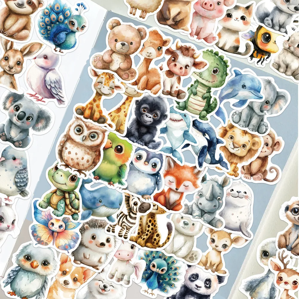 50PCS Cute Watercolor Animals Graffiti Stickers Cartoon DIY Skateboard Phone Case Laptop Waterproof Cool Sticker Decals Toy