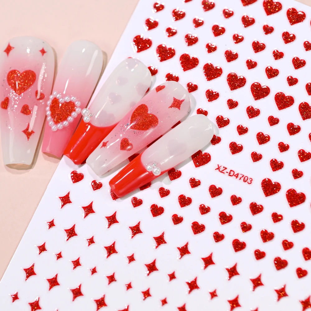 5D عيد الحب بريق الأحمر القلب والصليب مسمار ملصق Y2K الأحمر/الوردي/الذهب/فضي الحب القلب ملصق لاصق أحمر لامع القلب الشريحة #3