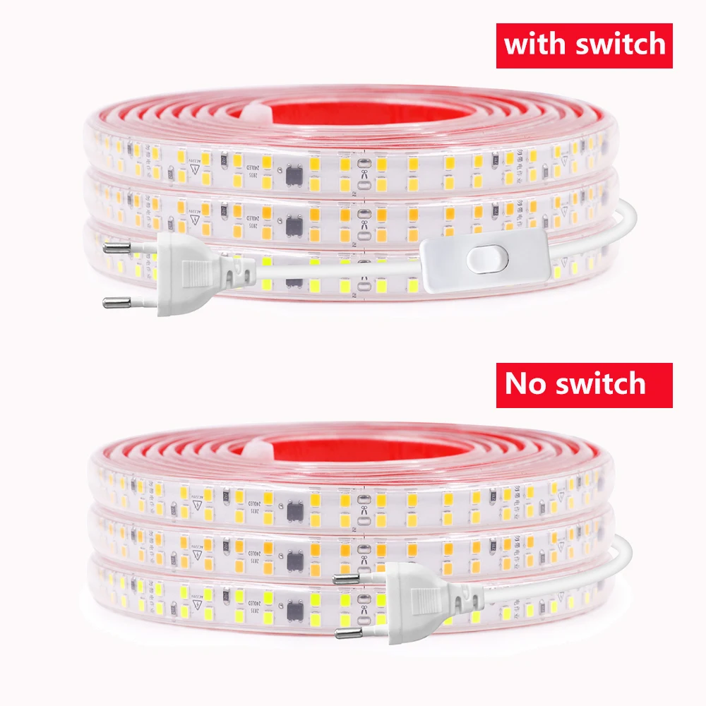 220V Switch LED Strip Light 5m 10m 20m EU Power Plug Kit 2835 240LEDs/m Flexible Tape Waterproof Warm Natural White 0.5m 1m 2m