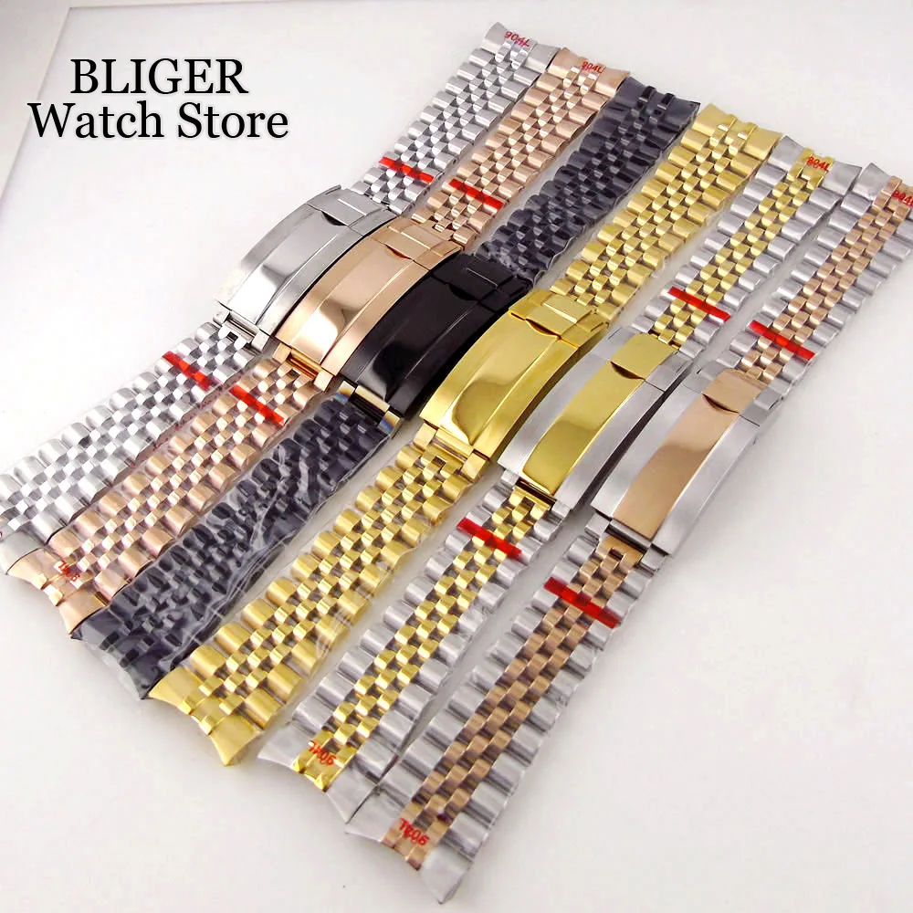 Silver Gold Black 20mm Width Jubilee Strap Bracelet with Slide Glide Lock Clasp Stainless Steel fit 40mm SUB/GMT Men Watch