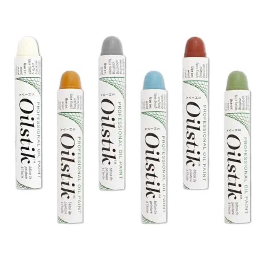 

and Co Shiva Artist Grade Oilstiks Set 6 Neutral Landscape Colors Antique White, Wedgewood Blue, Pewter Gray, Yellow Ochre, Cel