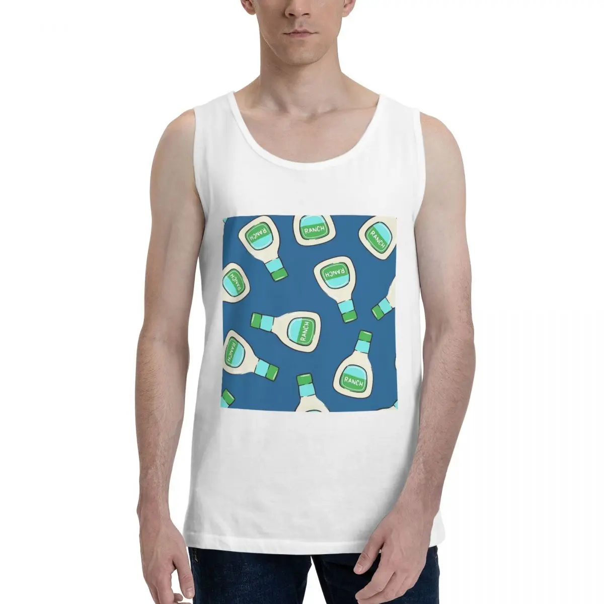 Ranch - Salad Dressing Bottle (blue) 100% Cotton Men's Sweatshirt Vest Sleeveless Clothing Tees Men Tank Tops T-shirt