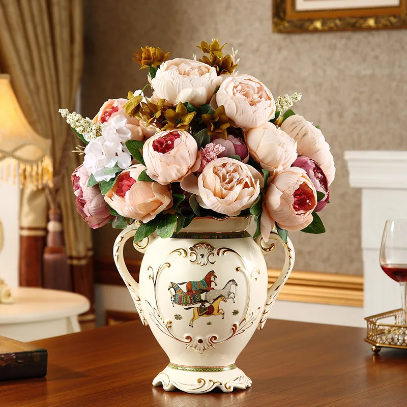 

European ceramic vase ornament living room TV cabinet corner flower arrangement dried flower luxury American dining table home d