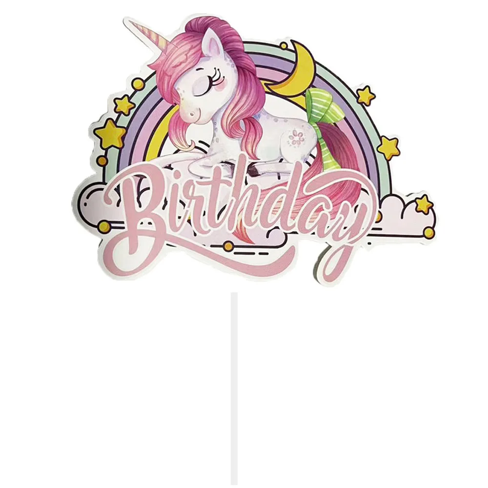 New Unicorn Cake Topper Rainbow Cake Decorations with Stars Unicorn Balls Happy Birthday Cake Decorations for Ages Baby Shower