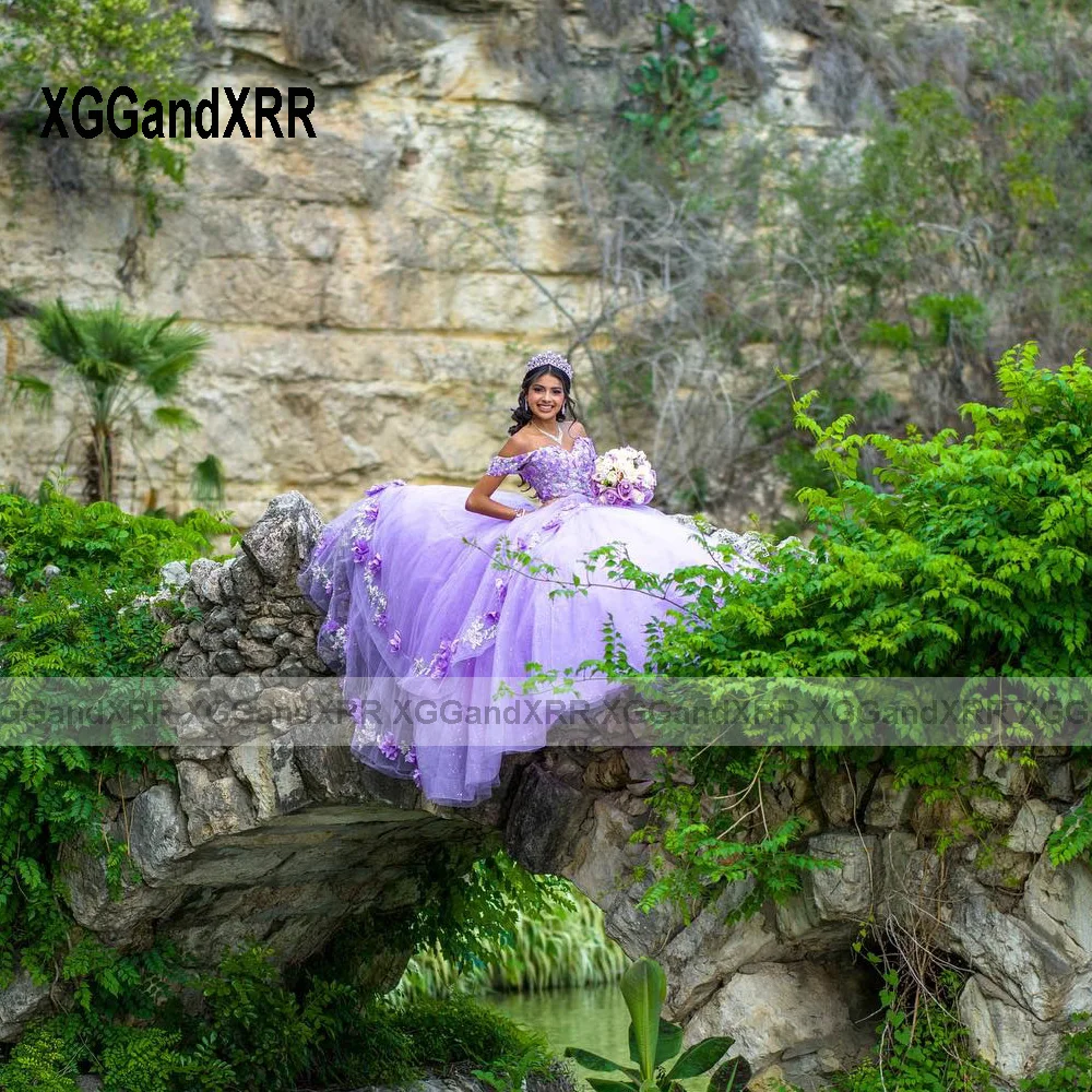 Vestido De quinceañera con flores para mujer, traje Morado para baile De 15 Años, dulce 16, fiesta De cumpleaños, desfile, Miss Princess, novedad De 2024