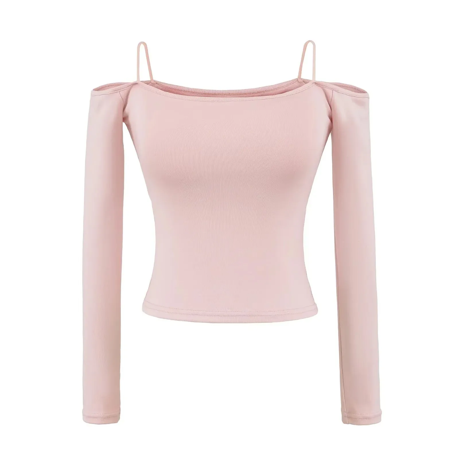 Pure Desire Style Sexy Off-Shoulder Long Sleeve with Chest Pads Waist-Cinching Slimming Short Camisole Off-Shoulder T-Shirt XU37