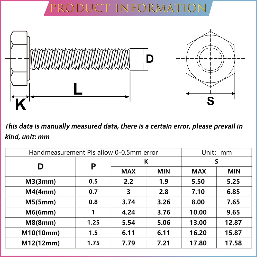 M3M4M5M6 DIN912/ISO7380/DIN7991 Hex Screw Black Carbon Steel/Nylon Machine Screws Allen Outside Hex Metric Threaded Screws Bolts