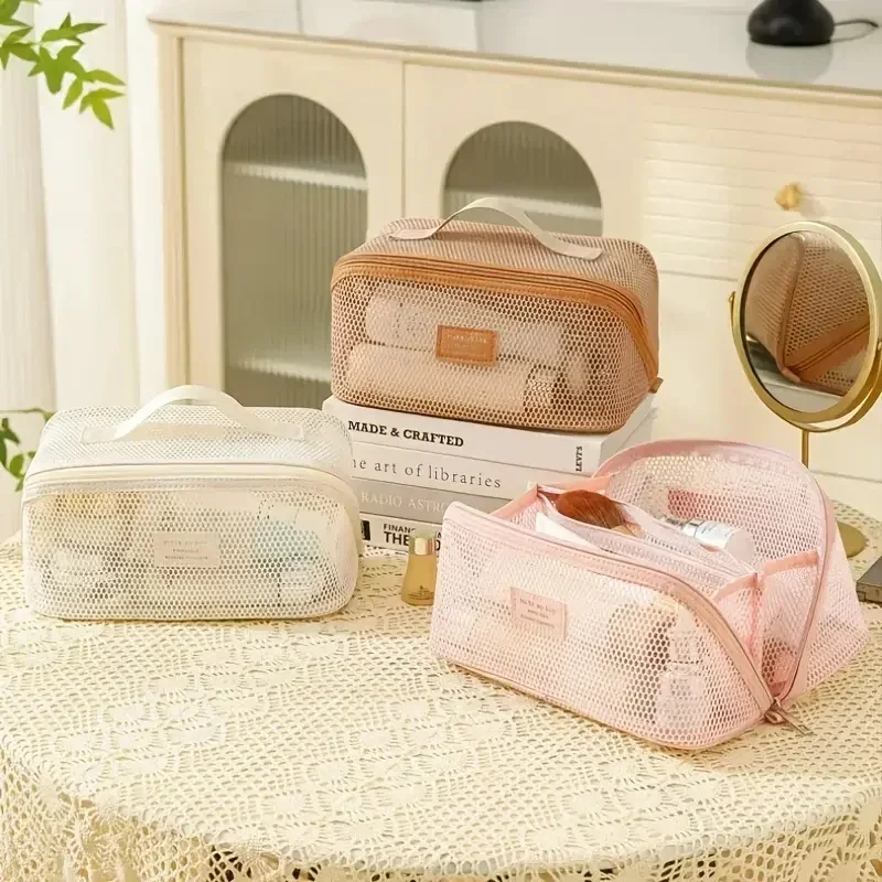 Neue Netzgarn-Mesh-Kosmetiktasche, transparent, große Kapazität, Kissen-Reise-Essential, Toilettenartikel-Beutel, multifunktionale Kosmetiktasche – Detail 2
