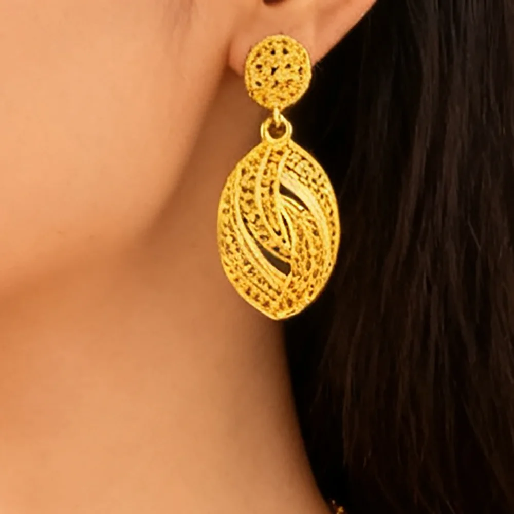 

24K Gold-plated Copper necklace earrings rings sets nigerian jewelry Set for Women Indian Bridal Costume Wedding Party Gifts