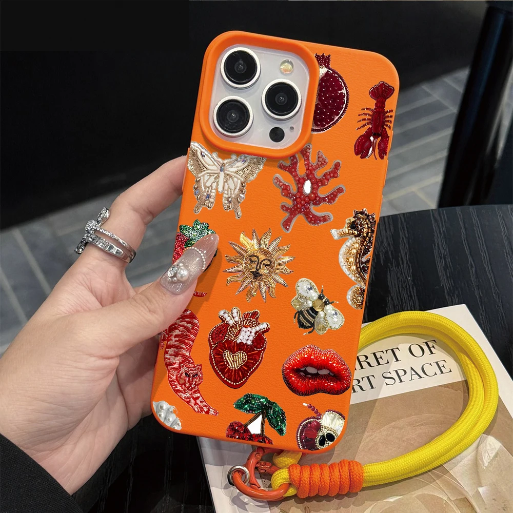 Luxuriöse Collage-Handschlaufenhülle für iPhone 13 14 Pro Max Hüllen iPhone 11 12 17 ProMax 13 15 Plus XR mit Lanyard Weiche Abdeckung – Detail 2