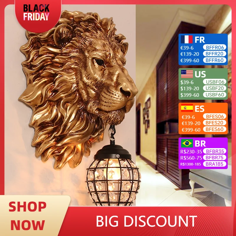 Modern Luxury Lion LED Wall Lamp Modern Golden Wall Lights Lighting Home Decor RetroBackground Wall Living Room Light Fixtures