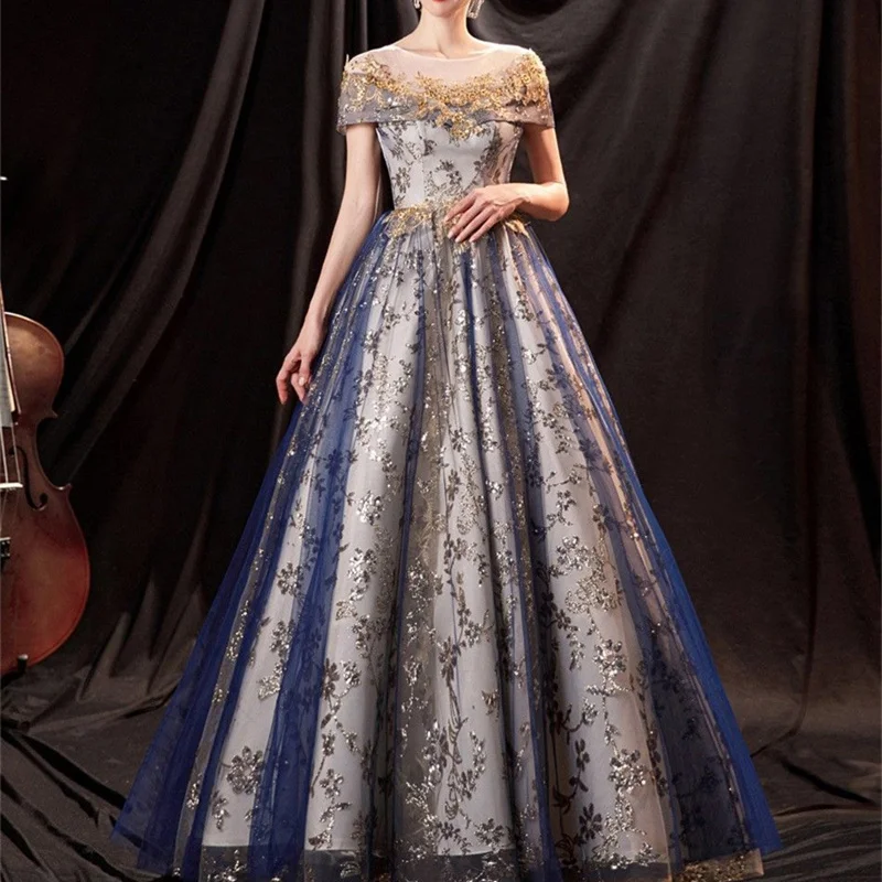 2026 Party Maxi Dresses Women's Embroidery Diamonds Sequined Mesh Perform Dresses Elegant Female Ball-gown A-line Dresses S-5XL