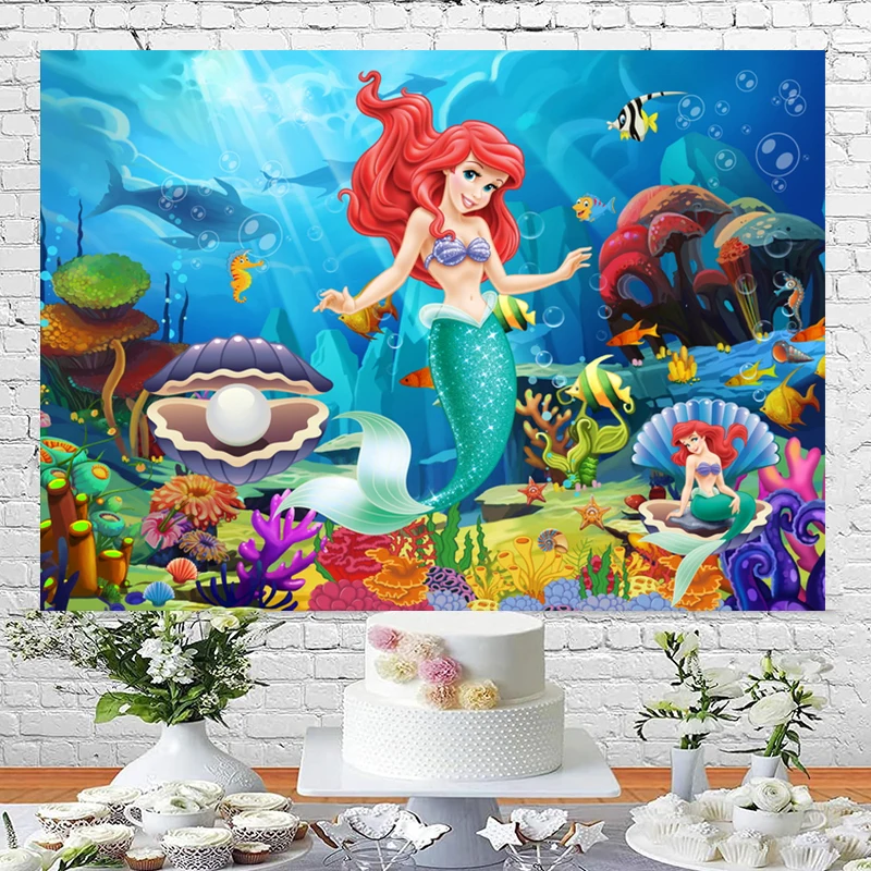 Disney Princess Mermaid Theme Photography Background Decoration Under the Sea Children Girl Birthday Party Favor Backdrop Supply