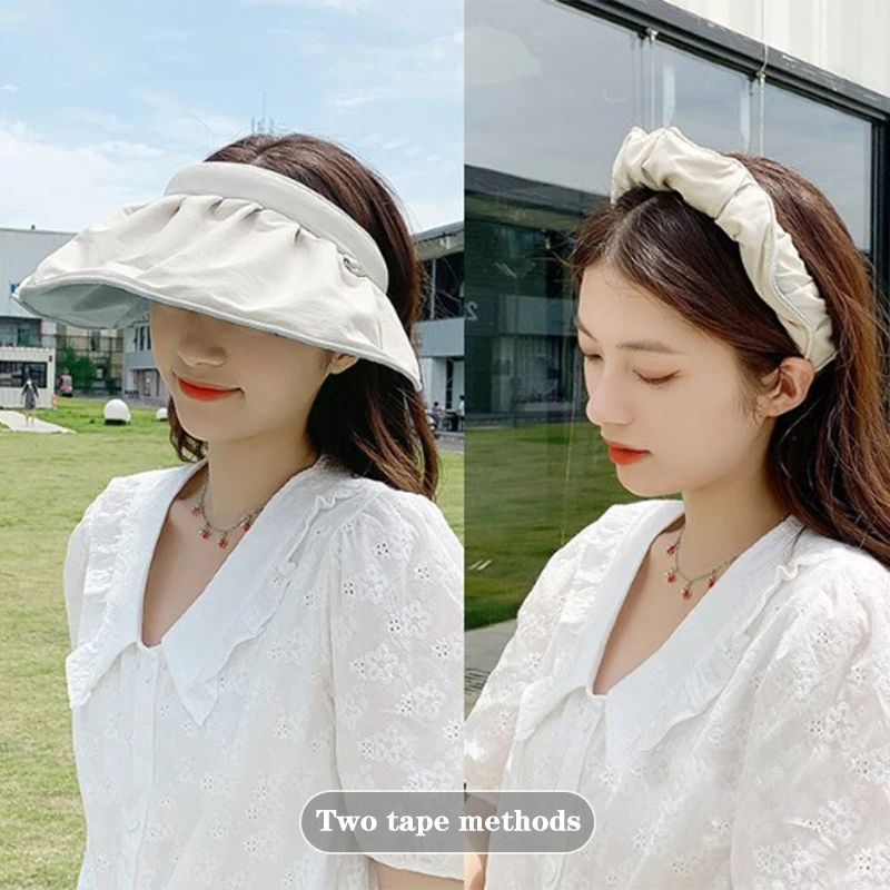 Summer Shell Sunshade Hats Women Outdoor Beach Hats Soft Foldable Wide Brim Bucket Caps UV Protection Dual Use Hair Hoop Sun Hat