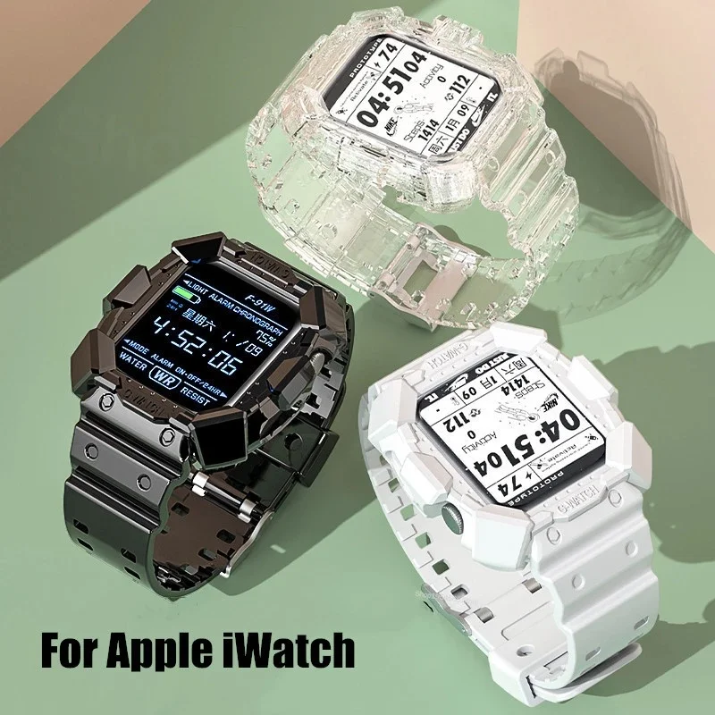 For Full Cover Sports Smart Watch Strap + Watch Case for Apple Watch 6 SE Band Sports Integrated Protective Shell for Iwatch