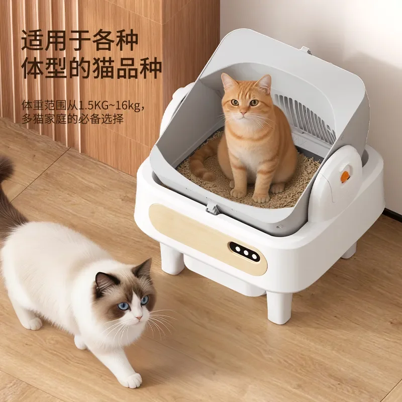 for Intelligent Automatic Cat Litter Box Oversized Anti Splash Electric Cleaning Open Design Easy to Clean Cat Toilet Shit