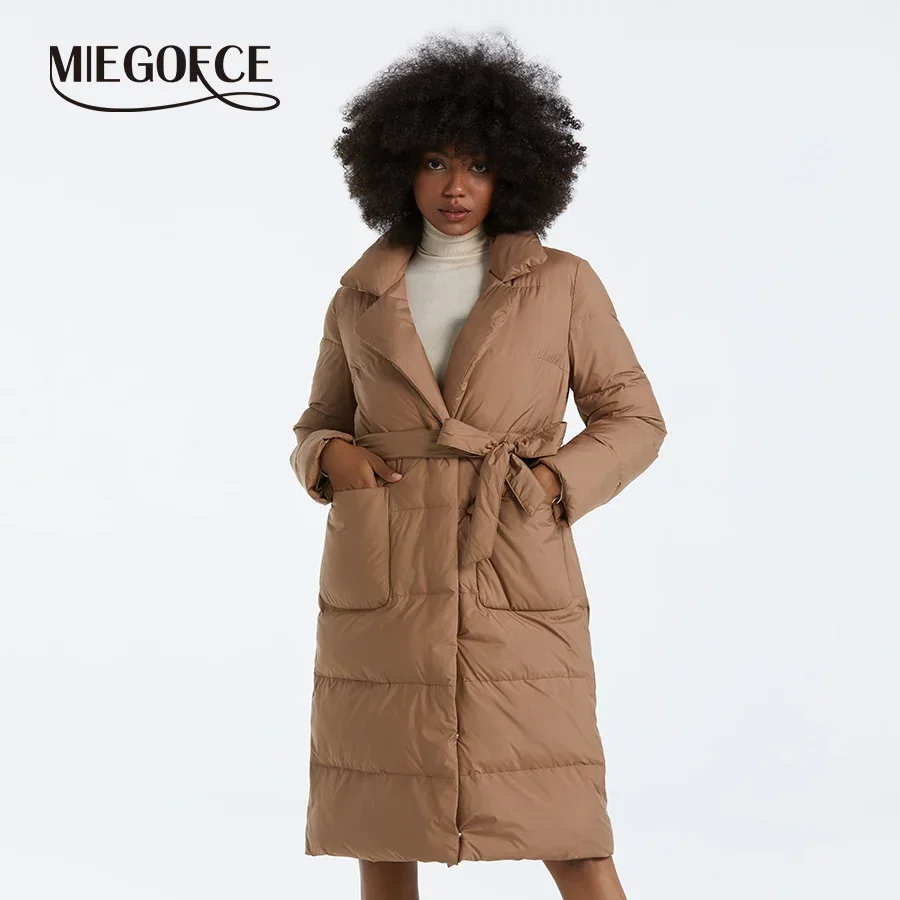 MIEGOFCE, зимнее модное свободное длинное пальто, женская верхняя одежда, пояс с скрытой пряжкой, женская куртка на подкладке, парки с большими карманами D23087