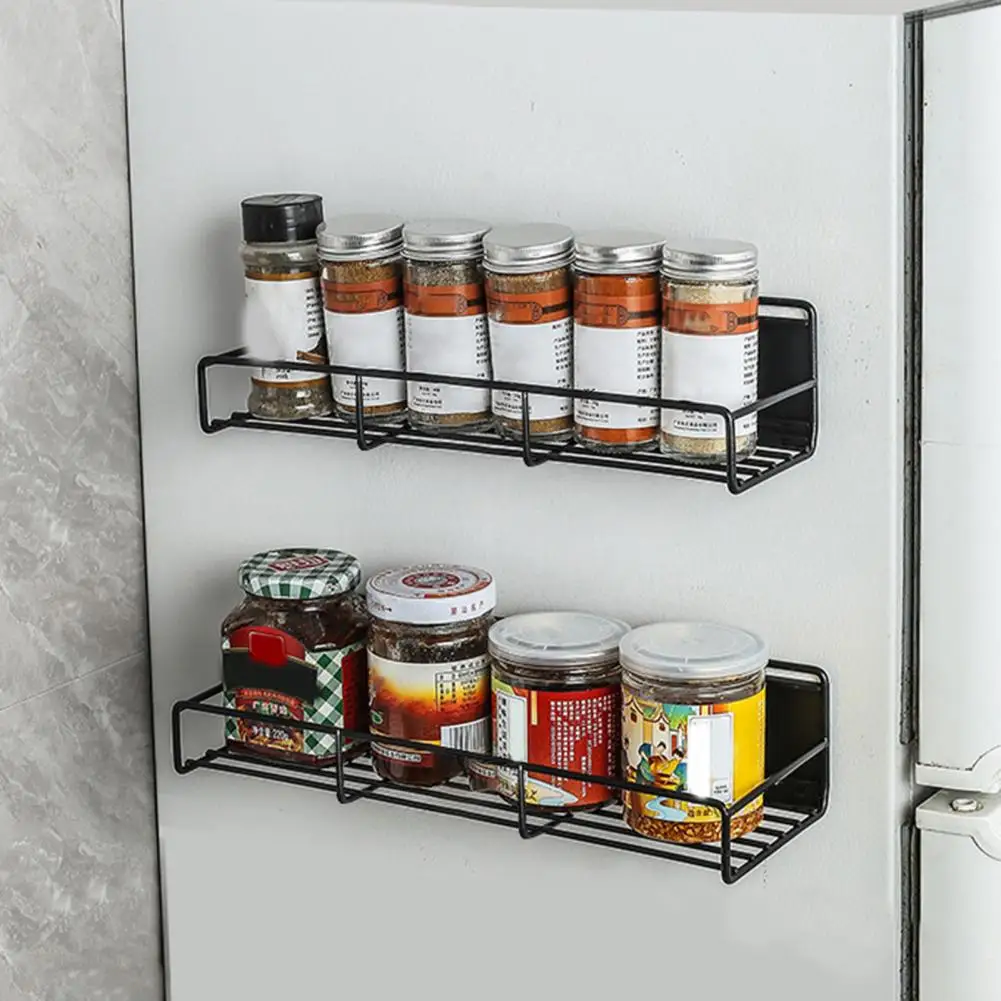 

1/2/4 Pcs Magnetic Refrigerator Side Storage Rack Punch-free Anti-slip Strong Magnet Kitchen Spice Condiments Holder Organizer