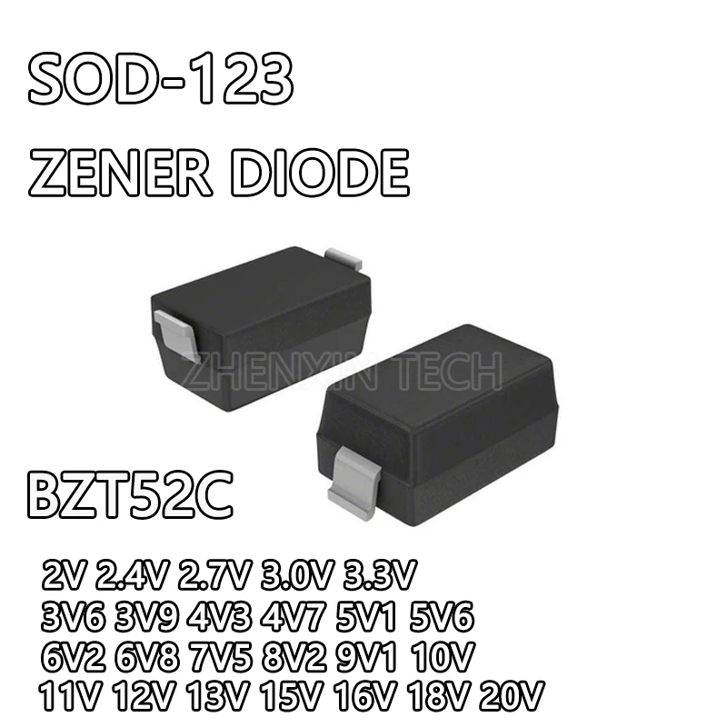 100PCS SOD-123 ZENER DIODE W8 W9 W7 WJ 2V 2.7V 3V0 3.3V 3V6 3V9 4V3 4V7 5V1 5V6 6V2 6V8 7V5 8V2 9V1 10V 11V 12V 13V 15V 16V 18V