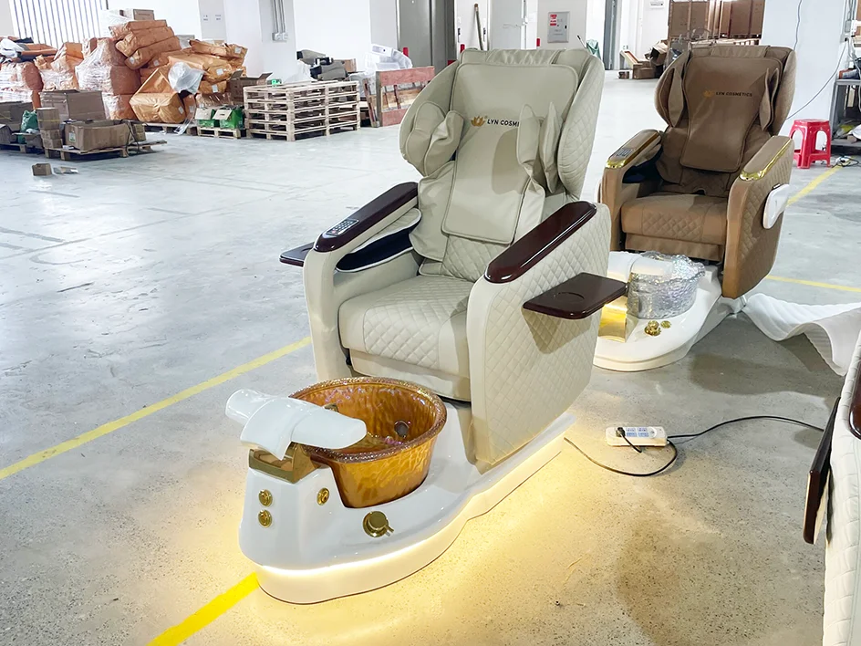 Massage-Pediküre-Spa-Stuhl mit Fußwanne, Holzarmlehne, verstellbarer Maniküre-Fußpflege-Liege, LED-Lichtbasis, Salon-Nagelstudio-Ausstattung – Detail 13