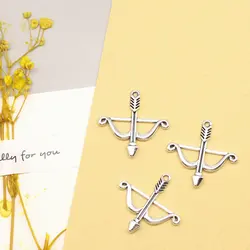 10pcs 25x25mm Bow And Arrow Charms Pendants For Jewelry Making Diy Supplies For Jewelry Antique Silver Color