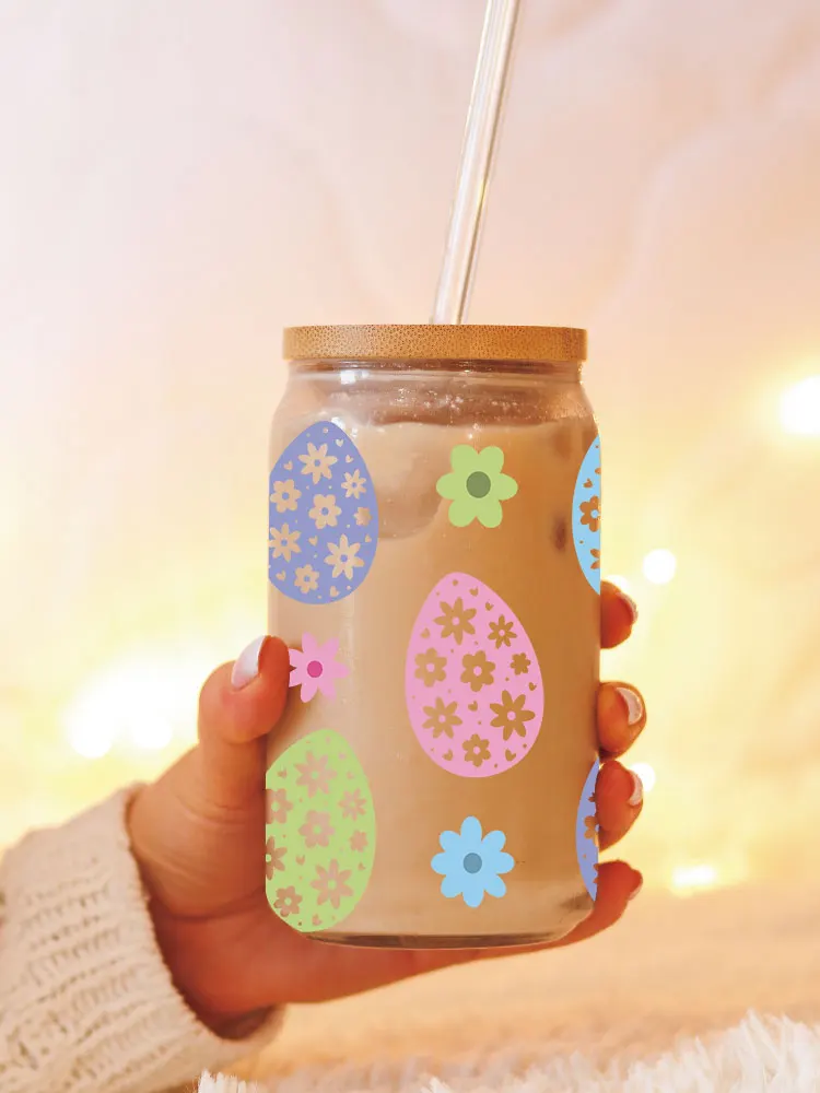 Cartoon Adorable Easter Pattern Design Uv Dtf Cup Wrap Iron On Transfer Stickers For Glass Cup 16oz Decoration D28740