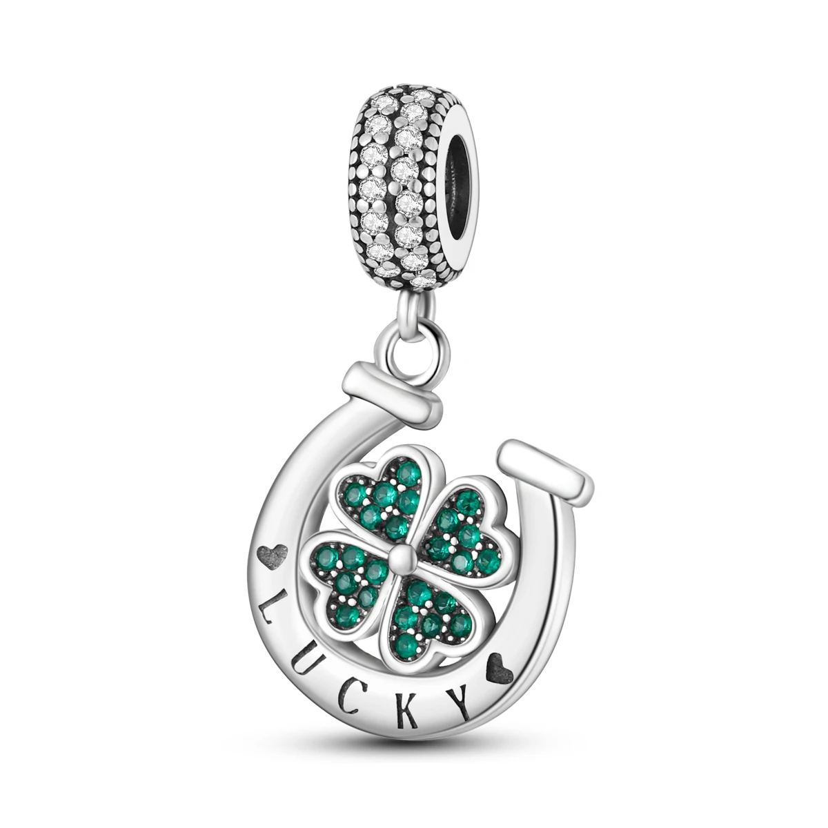 925 Sterling Silver Horseshoe Clover Charms Green CZ Dangle Beads Fit Bracelets Necklace Women Lucky Jewelry Gift