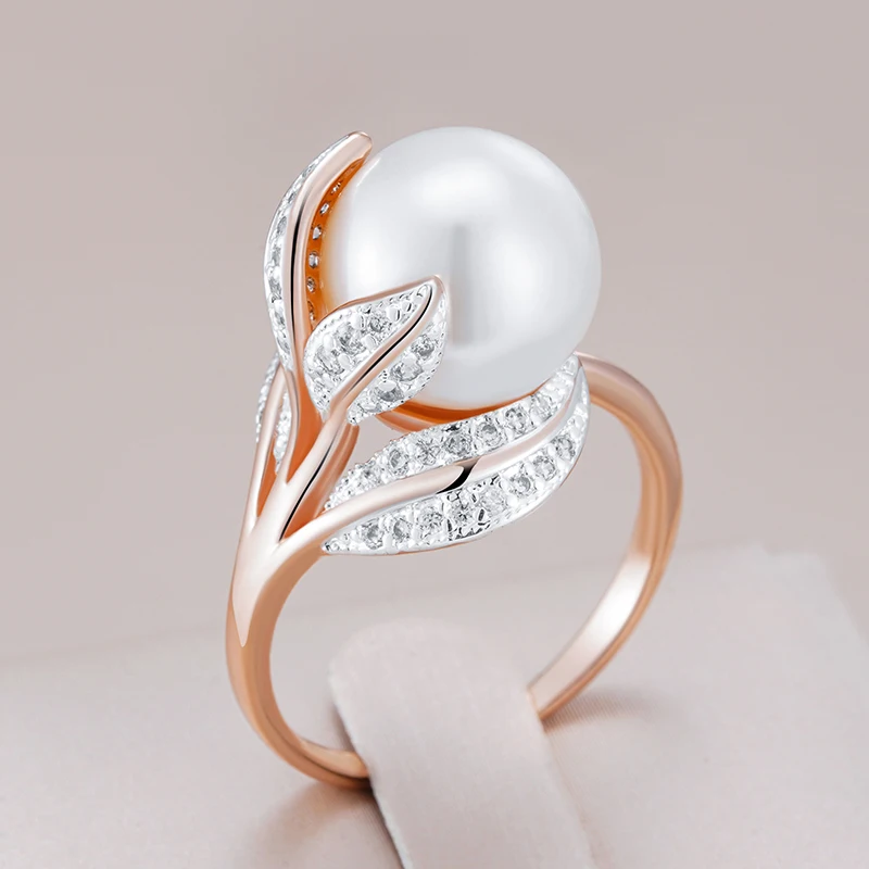 Wbmqda White Big Pearl Rings For Women 585 Rose Gold Color Luxury Wedding Zircon Jewelry Gifts view 3