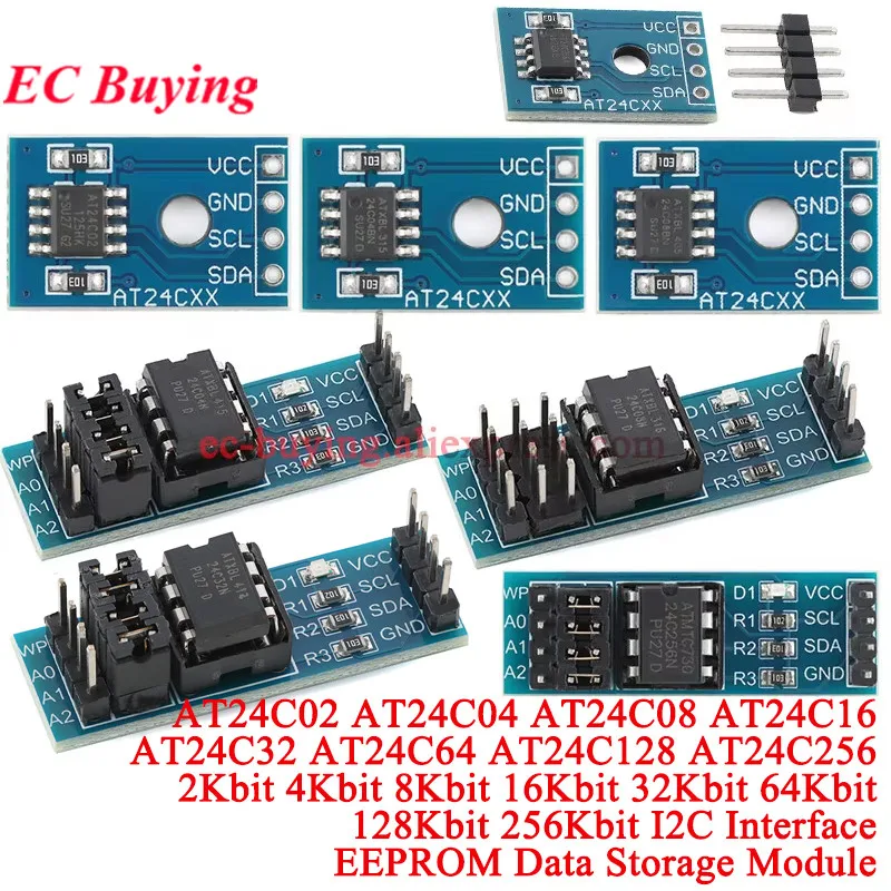 1-10Pcs AT24C256 Serial I2C Interface EEPROM Memory Data Storage Module AT24C02 AT24C04 AT24C08 AT24C16 AT24C32 AT24C64 AT24C128