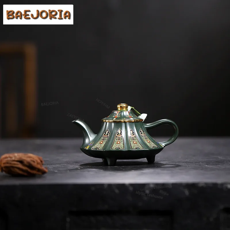 BAEJORIA 200ml Yixing Purple Clay Teapots Handmade Colour Enamels Cloud Furnace Pot Raw Ore Green Mud Kettle Filter Zisha Tea
