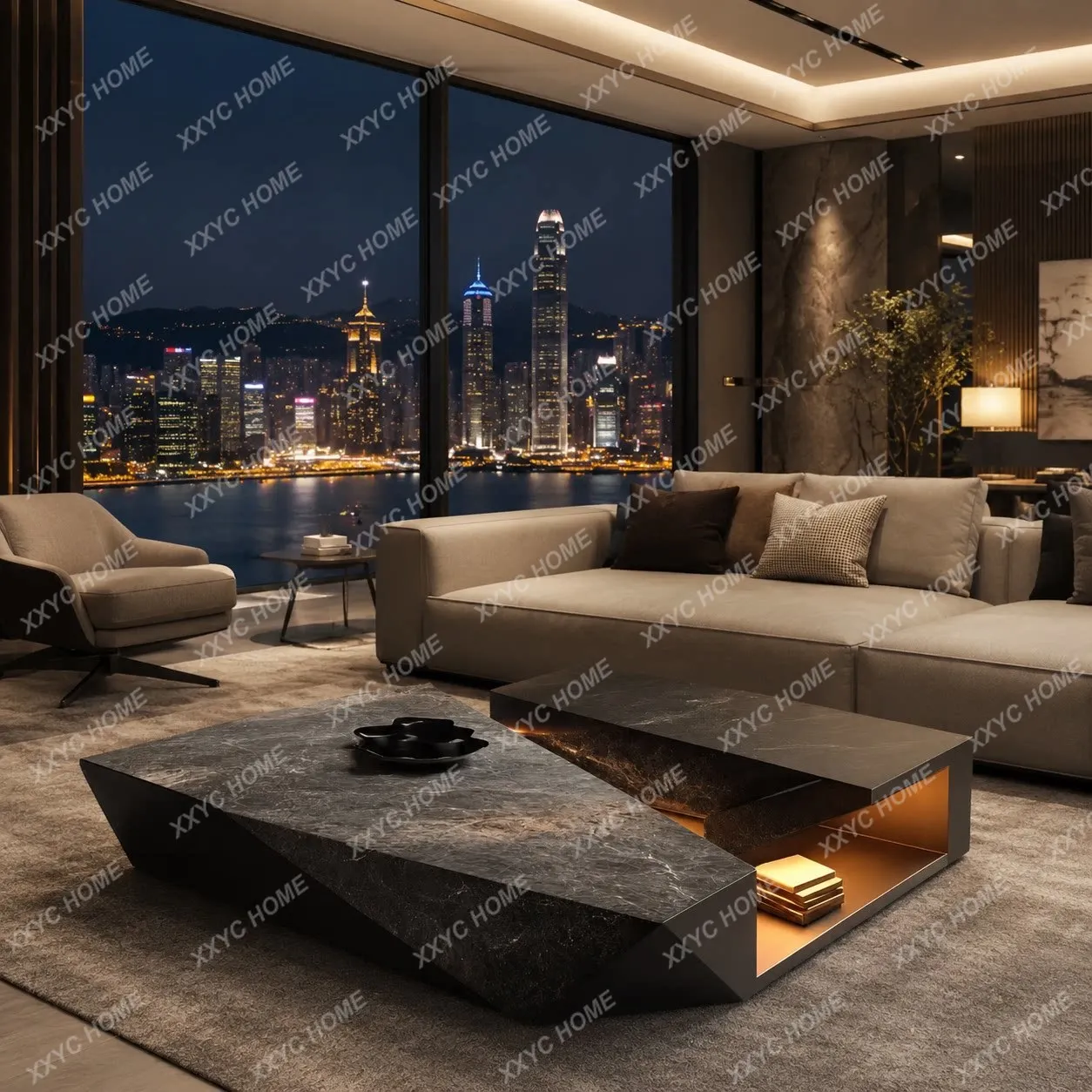 Star explosion luminous marble coffee table living room square modern design large flat floor luxury stone light luxury villa