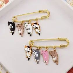 Alloy Kawaii Enamel Cat Brooch Cartoon Lapel Pin Anti-glare Electroplate Geometric Coat Decoration