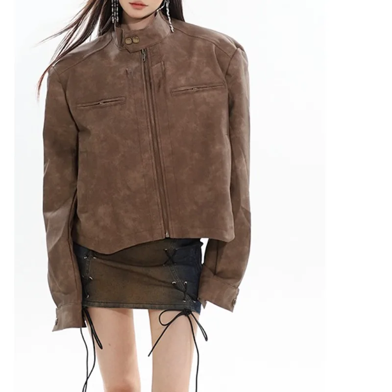 

Leather Jacket Street-wear Niche Fashion Bomber Jacket Women's Hip-hop Coat