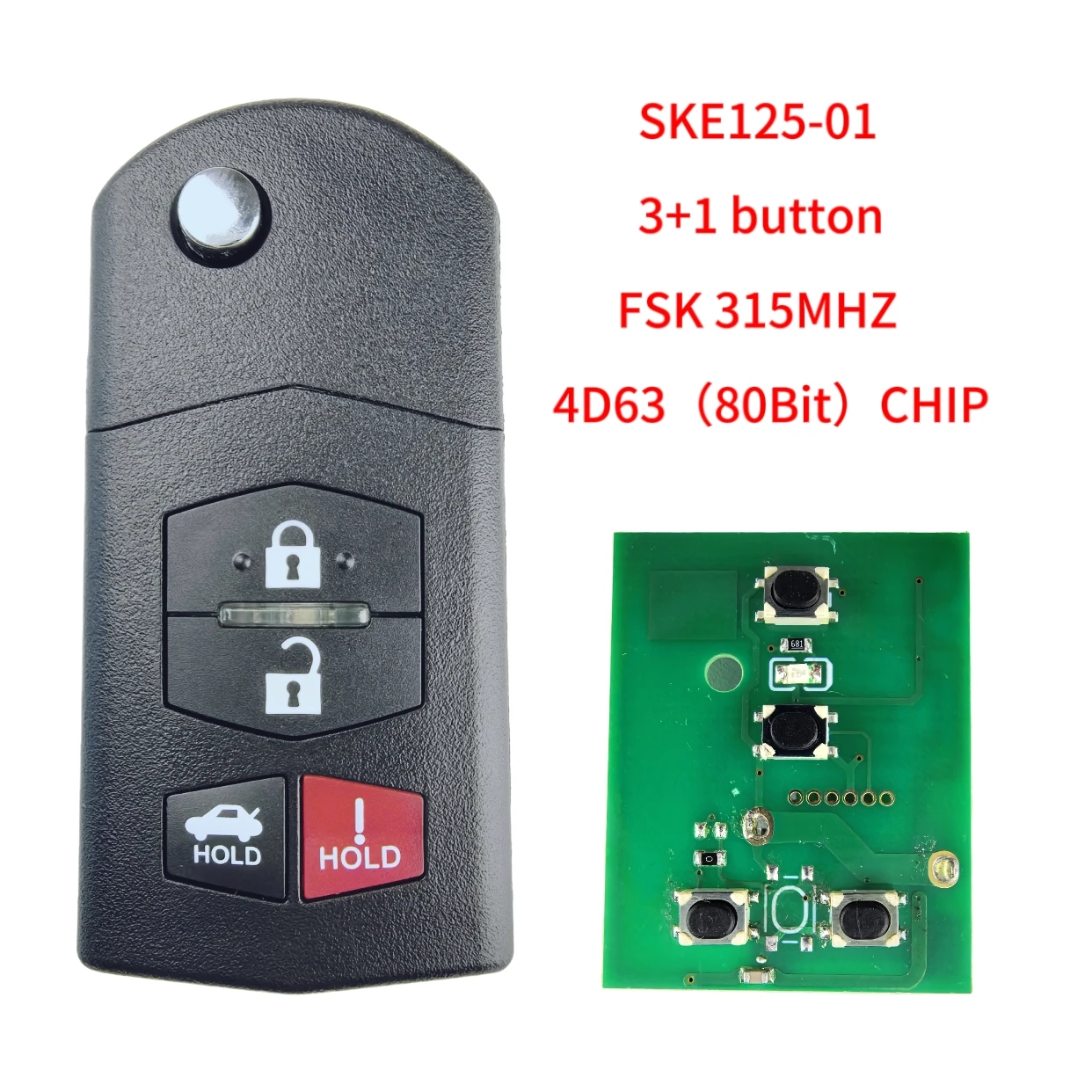 Jingxin Klappbarer Autoschlüssel 315Mhz 4D63Chip für Mazda 2 3 5 6 8 CX-7 CX-9 MX-5 BGBX1T478SKE125-01 CC43-67-5RYC Fob 3/4 Tasten – Detail 3