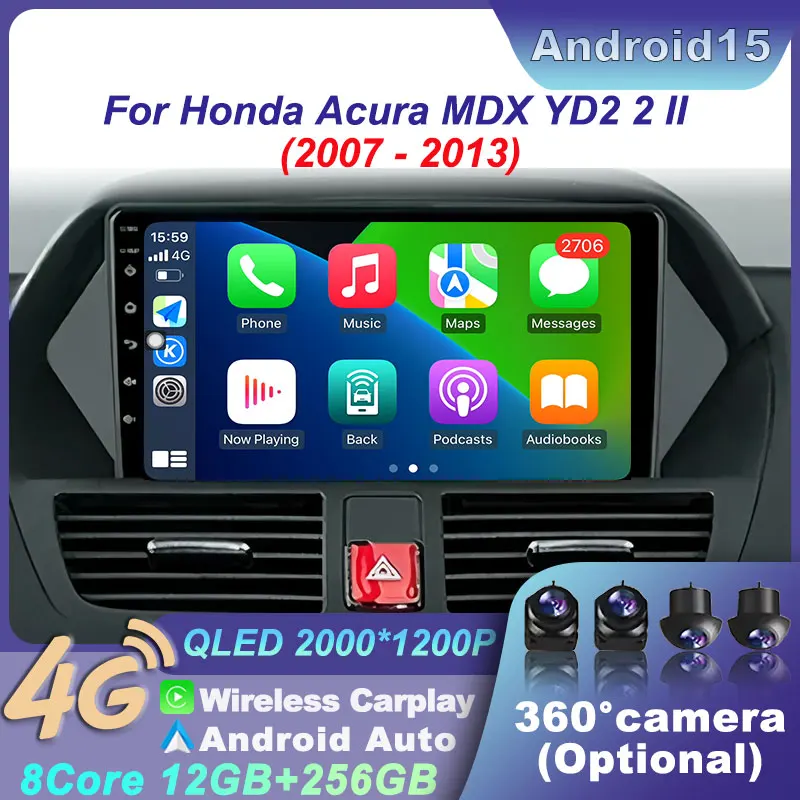 

9 Inch Android 15 Car Stereo For Honda Acura MDX YD2 II 2007-2013 with Carplay GPS Navigation WiFi Bluetooth Head UnitMultimedia