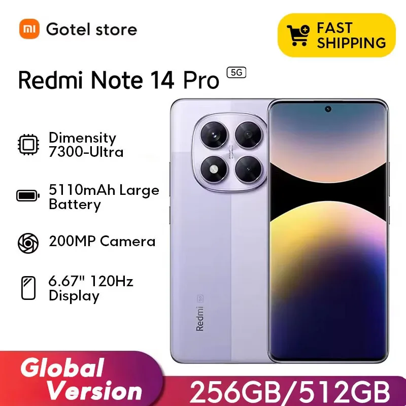هاتف ذكي Xiaomi Redmi Note 14 Pro 5G الإصدار العالمي 7300-Ultra NFC 200MP AI كاميرا 1.5K 120 هرتز AMOLED عرض IP68 #1