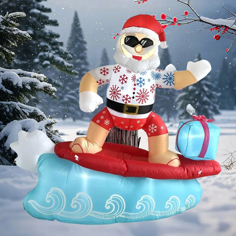 

Christmas Inflatables Surfing Santa Claus Holiday Gift Outdoor Backyard Porch Party Indoor Festival Yard Xmas Decor Photo Props