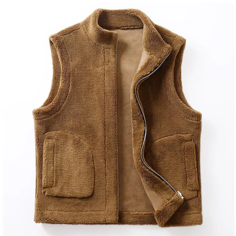 Double-sided Jacket Vest For Men Winter Lamb Wool Coat Sleeveless Waistcoat Warm Fashion Casual Gilet Male Jacket High Quality