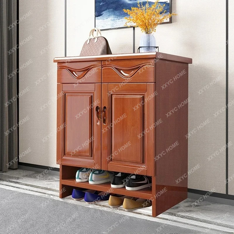 

Small apartment entrance large capacity corridor outside solid wood shoe rack