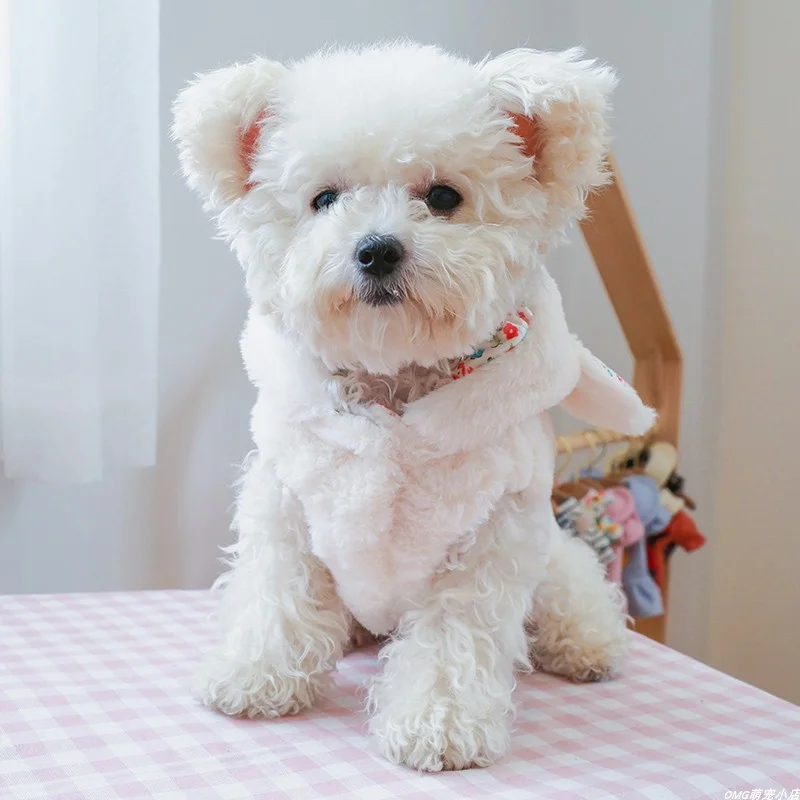 1PC Pet Clothes Winter Thick White Fragmented Rabbit Cotton Clothes Suitable for Small and Medium sized Dogs