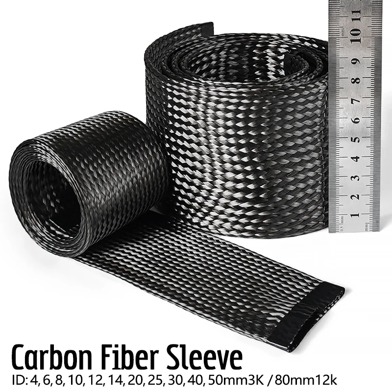 Carbon Fibre Tubing ID4mm-80mm High Temperature Resistant Braided Mesh Tubing Wire Sleeve High Strength Protection Sleeve