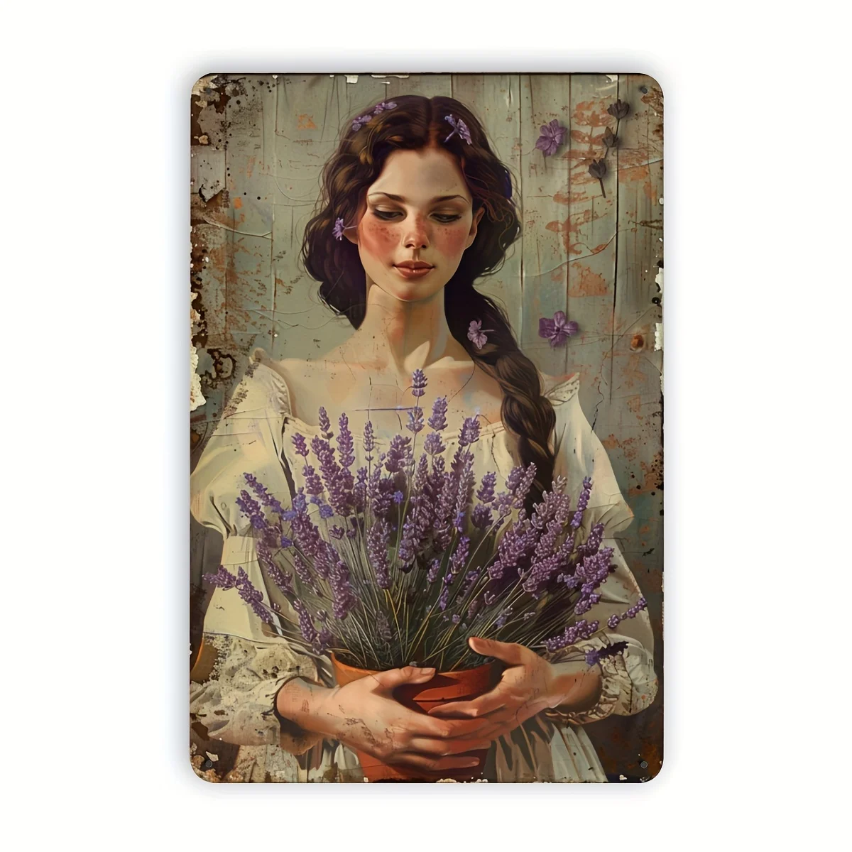Charming Lavender Girl Vintage Metal Tin Sign - 8x12 Inch, Perfect for Home, Garden, Bar & Cafe Decor, Durable Iron Wall Art wit