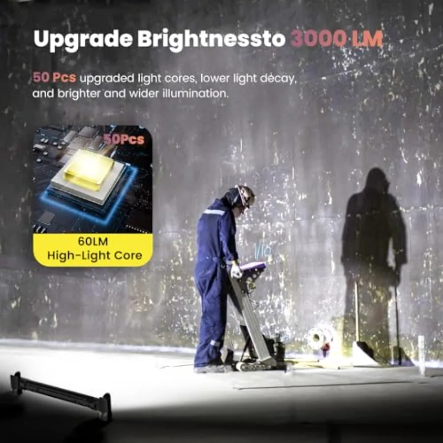 Work Light AUTO ON/Off 3000LM LED Magnetic Work Light Bar 5200mAh Under Hood Working Light with Hooks Portable Rechargeable Cor