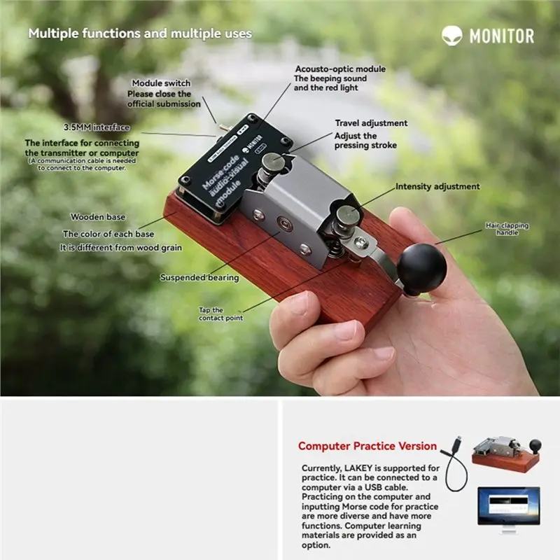 جديد! FM لراديو التلغراف مفتاح CW مورس رمز التدريب اليدوي مفتاح مع ردود الفعل الصوت والضوء لنقل الراديو عبر الراديو