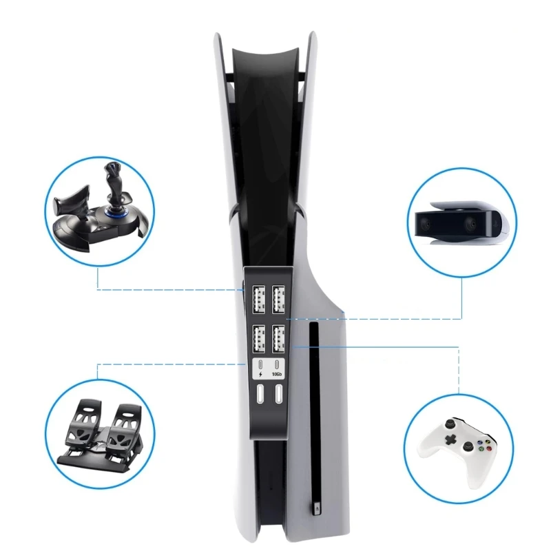 محولات توسيع محور USB لمنفذ USB النحيف ، موسع 6 في 1 مع نوع C ، 4 USB و 1 منفذ شحن USB C