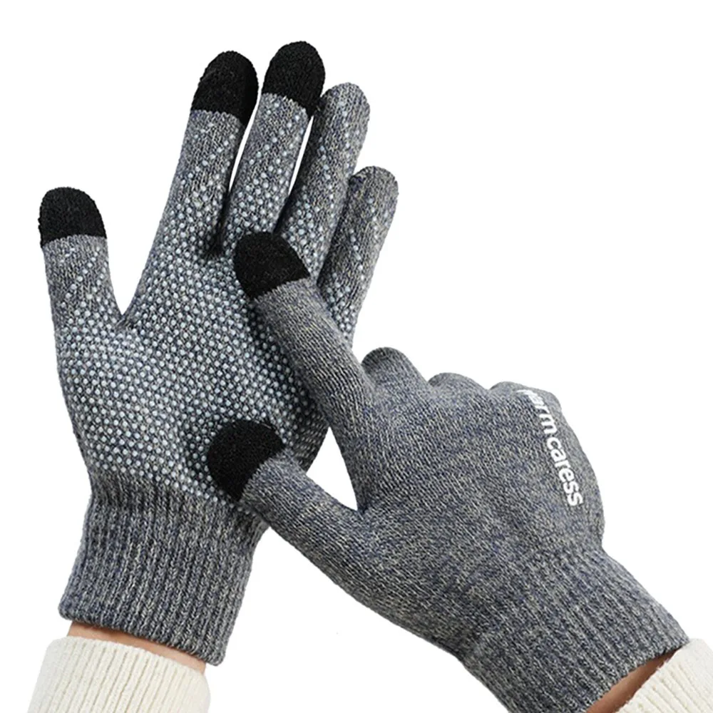 Thickened Five Finger Gloves Cold-proof Windproof Wool Knitted Breathable Touchable Anti Slip Screen Full Fingered Gloves
