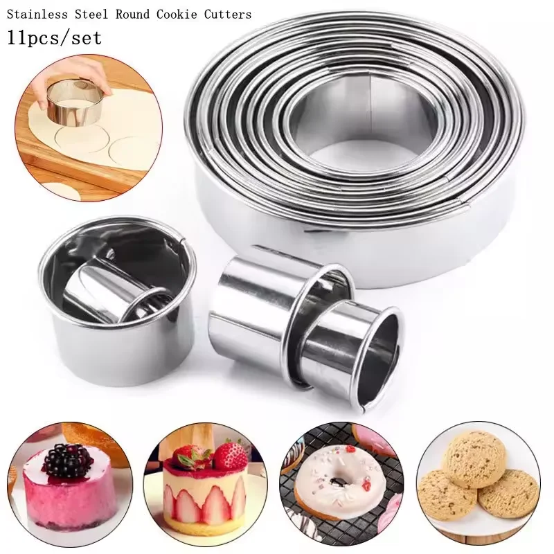 11/12PC Stainless Steel Mousse Round Cookie Biscuit Cutters DIY Dumpling Cutter Professional Pastry Baking Circle Ring Molds Set