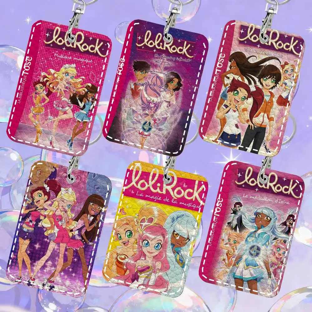 L-LoliRock Cartoon Impressions Card Case Keychain Access Card Bag Key Tag Ring Leather Card Holder Key Ring Access