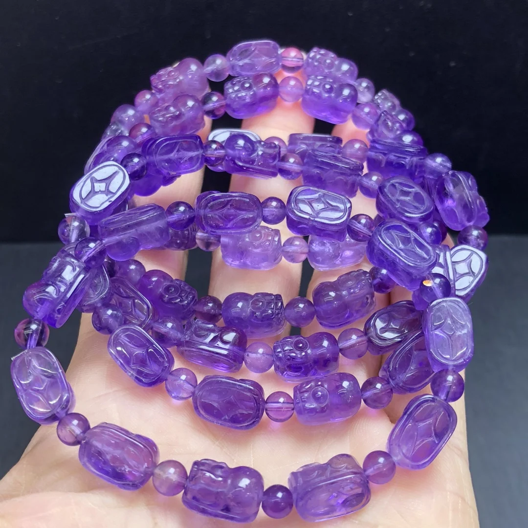 

1 Pc Fengbaowu Natural Amethyst Pixiu Bracelet 7MM Mythical Animal Pixiu Beads Crystal Fashion Jewelry Gift Women Men