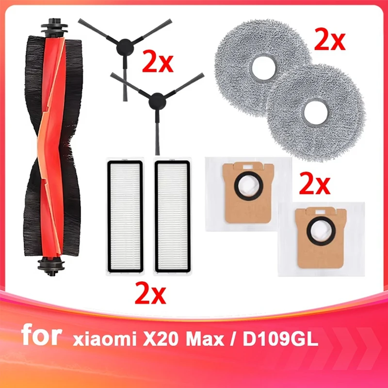 

For Xiaomi Robot Vacuum X20 Max / D109GL Vacuum Parts Main Roller Side Brush Hepa Filter Mop Cloth Dust Bag